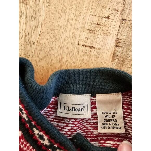 L.L Bean Kids Knit Sweater Nordic Fair Isle Birdseye Henley Sweater Girls 10-12 - Picture 4 of 7
